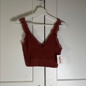 Lace Trim Burgundy Crop Top/ Bralette